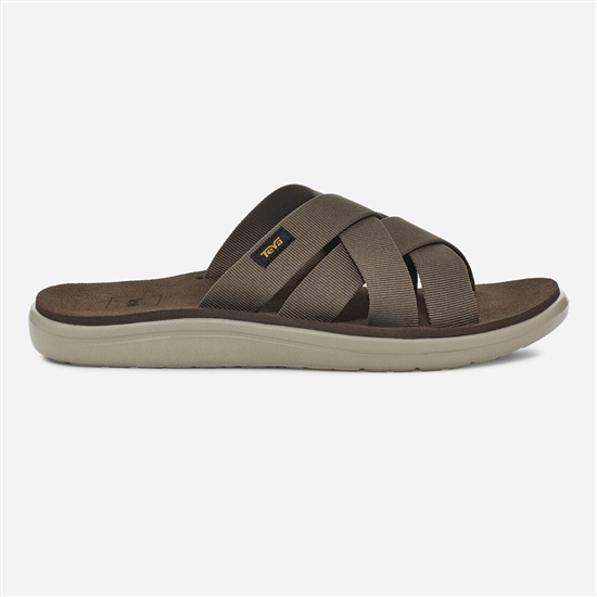 Dark Brown Men's Teva Voya Slide Sandals | SFV-863479