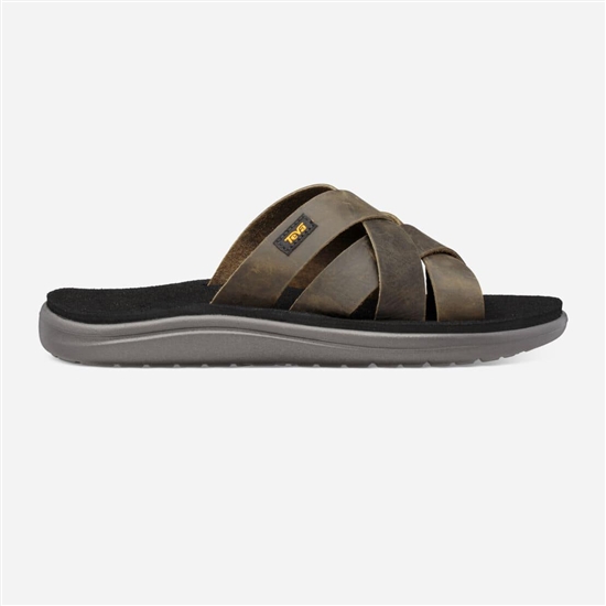 Dark Olive Men's Teva Voya Slide Leather Sandals | LOW-317945